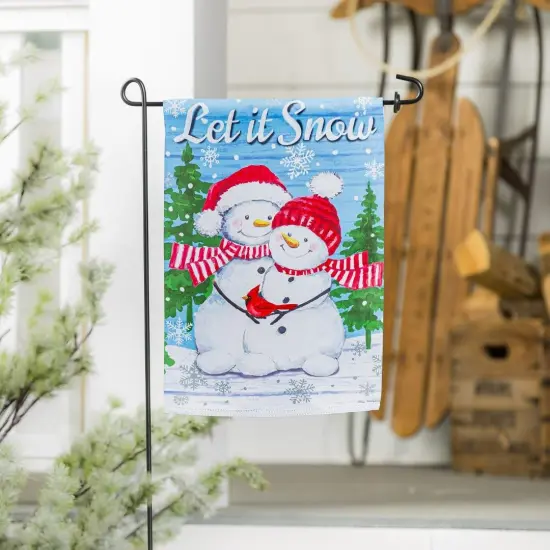 Snowman Family Winter Garden Flag 2 Sided Let It Snow {2}