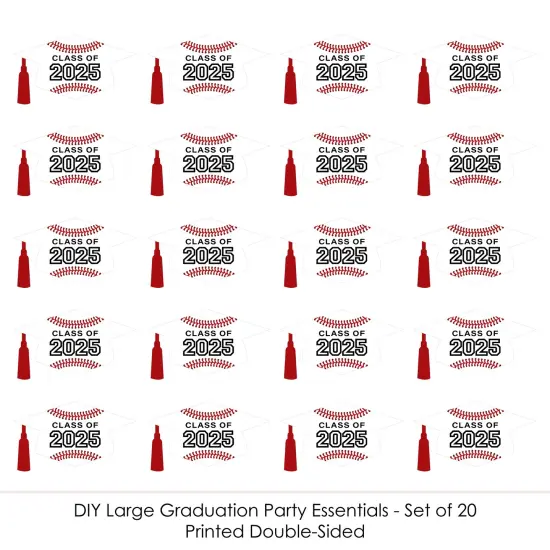 Big Dot of Happiness Grad Baseball - Grad Cap Decorations DIY 2025 Graduation Party Large Party Essentials - Set of 20 {5}