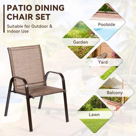 2 Pieces Patio Outdoor Dining Chairs with Powder Coated Steel Frame Brown {3}