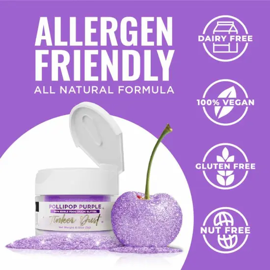 Bakell - Pollipop Purple Tinker Dust Edible Glitter (5g, 1x Jar) for Food, Desserts, and Beverages! {4}