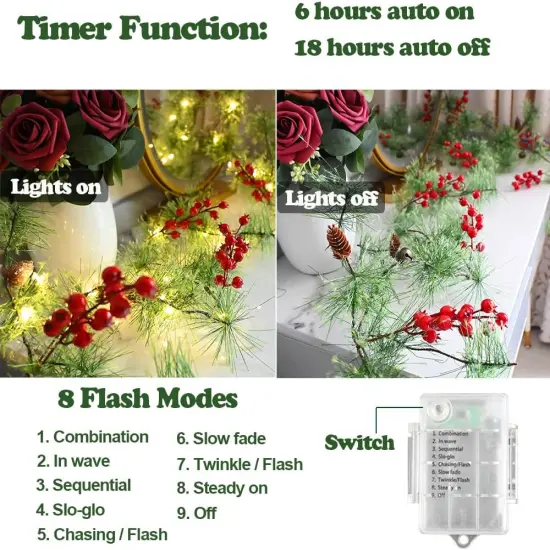 Christmas Garlands 6.56FT 30 LED Remote Garlands with Lights Battery Operated {3}