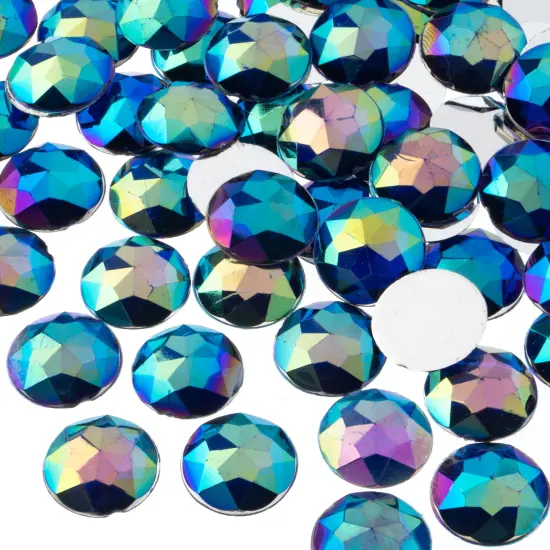 John Bead 16mm Round Acrylic Flat Back Rhinestones, 200pcs Royal Blue AB {2}