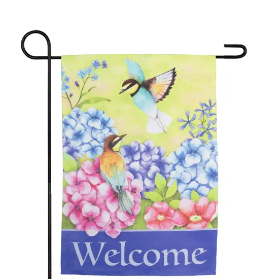 Northlight Welcome Floral Hummingbird Outdoor Garden Flag 12.5" x 18" Blue {1}