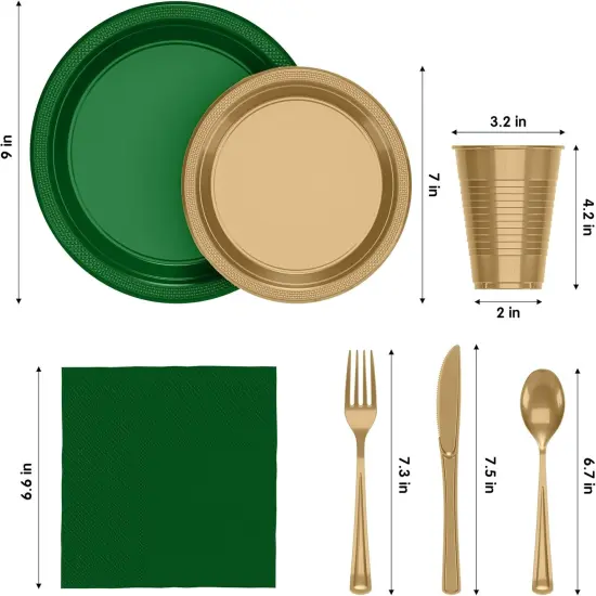 Exquisite 350 Pcs Plastic Plates for Party &ndash; Disposable Plates Set &ndash; 50 Each of 9" Dinner Plates, 7" Dessert Plates, Plastic Cups, Napkins & Plastic Cutlery &ndash; Plastic Dinnerware by Party Solids St. Patricks {3}