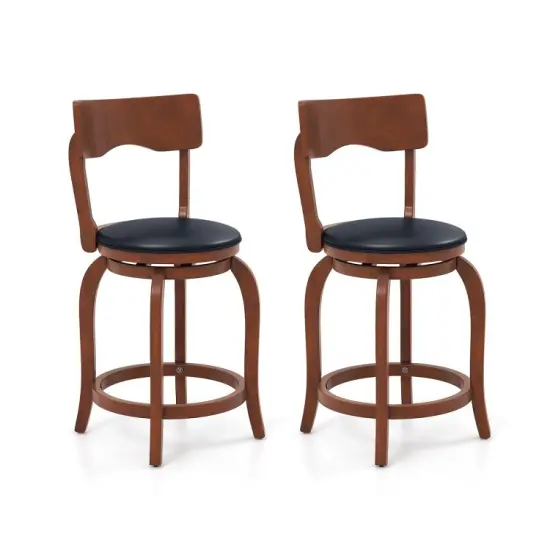 Velvet Swivel Bar Stools Set of 2 with Rubber Wood Frame and Upholstered Seat {1}