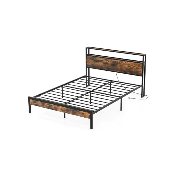 Twin/Full/Queen Bed Frame with Storage Headboard and Charging Station-Full Size {4}