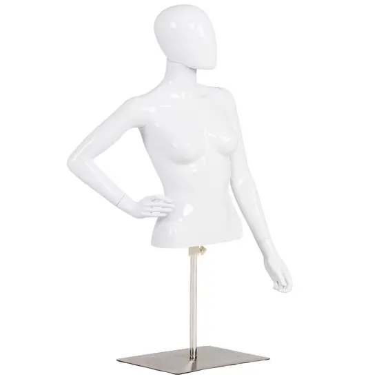 White Female Mannequin Torso Adjustable Height with Metal Stand {6}