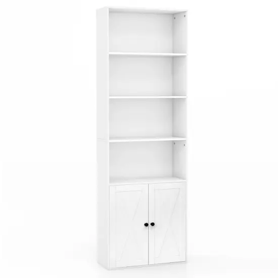 71 Inch Freestanding Bookshelf with 6 Shelves and 2-Door Cabinet Black {5}