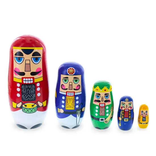 Set of 5 Nutcrackers Wooden Nesting Dolls 5.5 Inches {1}