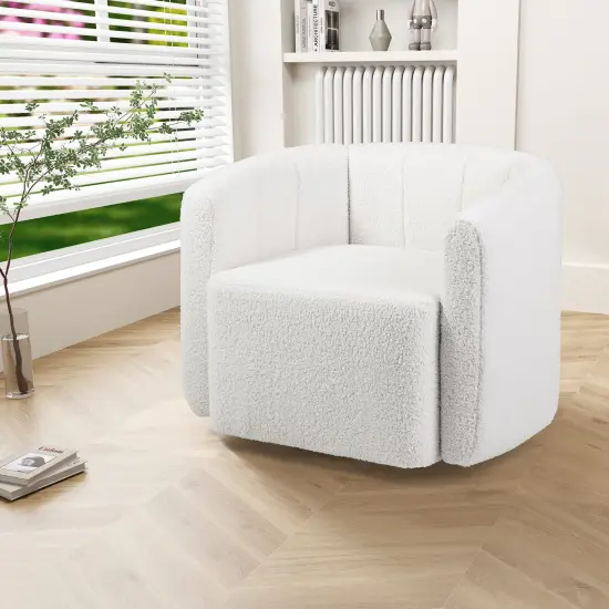 Modern Upholstered Sherpa Accent Chair with Curved Backrest and Armrests-White {2}