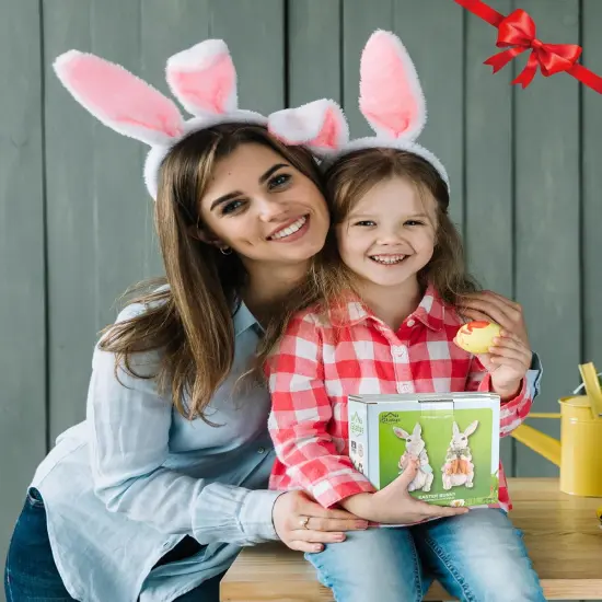 Easter Bunnies, 2 Resin 5'' Bunny Figurines with Resurrection Eggs & Carrots - Hand Painted Statue Spring Decorations for The Home Decor Office Gift (Easter Bunny) {5}