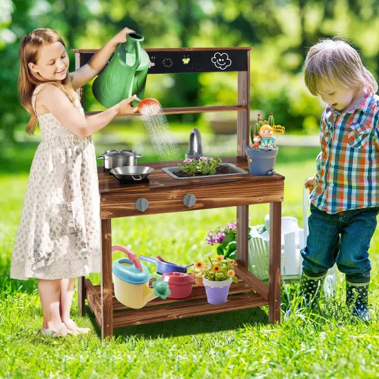 Wooden Outdoor Mud Kitchen for Kids with Rotatable Faucet and Removable Sink {2}
