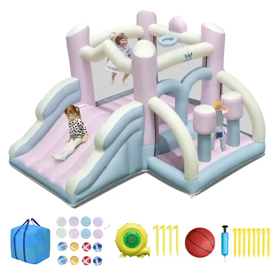 Kids Bounce House with Slide and 2 Boxing Columns for Party with 480W Blower {4}