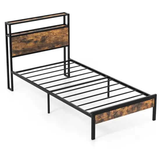 Twin/Full/Queen Bed Frame with Storage Headboard and Charging Station-Full Size {9}