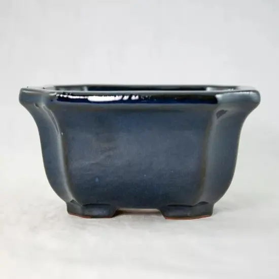 Blue Glazed Shohin Bonsai / Succulent & Accent Pot 5"x 4.25"x 2.25" with Mesh {2}