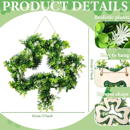 St Patricks Day Wreath for Front Door St Patricks Day Decorations 17 Inches Artificial Lucky Shamrock Door Wreath {3}