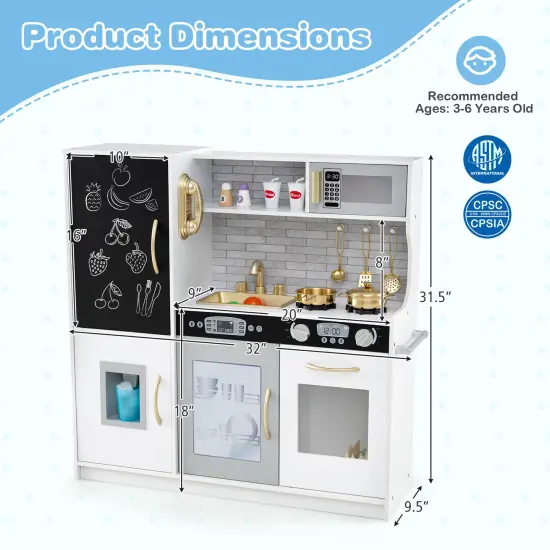 Wooden Pretend Play Kitchen Set for Toddlers, Boys & Girls Ages 3-6 with Cooking Accessories White & Golden {4}