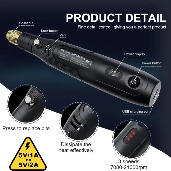 LET'S RESIN Cordless Resin Drill,3-speed Adjustment &Rechargeable Jewelry Drill with Deburring Tool&19Pcs Accessories,Multi-Purpose Hand Drill Resin Tool for Resin Molds, Keychain Molds {2}