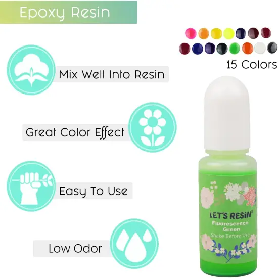 LET'S RESIN Epoxy Resin Dye,15 Color Translucent Epoxy Resin Pigment,Odorless Concentrated Epoxy Resin Paint Each 0.35oz,Liquid Resin Colorant for Resin Coloring,Epoxy Resin,Resin Molds {6}