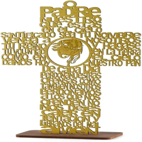 12pcs Jesus Cross Wood Stand Laser Cutout Baptism Centerpiece Gold {1}