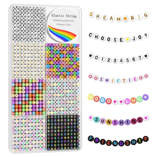 1600 Pcs Letter Beads Kit, 6 Styles of Colorful Alphabet Beads for Bracelet, Number Beads Smiley Face Beads Heart Beads and a Roll of Elastic String for Friendship Bracelet Kit. {1}