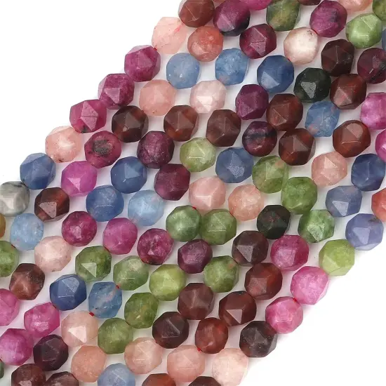 Faceted Natural Tourmaline Agate Stone Round Beads 10mm 36cm/Strand for Jewelry Making {1}