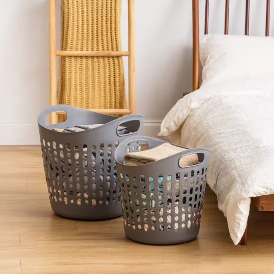 IRIS USA 3Pack Laundry Basket 40L Durable and Flexible, Portable Round Bin, 1.15 Bushel Hamper for Storage with Ventilation Holes for Closet Dorm, Gray {4}