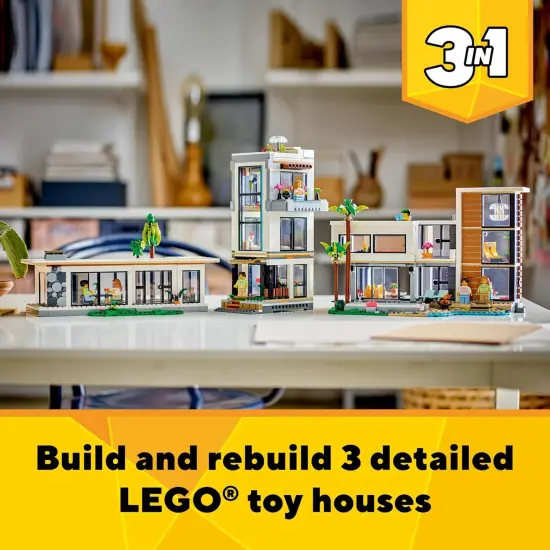 Creator 3 in 1 Modern Toy House - Kids Toy Building Set with 3 Building Options for Boys & Girls, Ages 9+ - with 2 Minifigures for Pretend Play - Gift Idea for Birthday - 31153 {2}