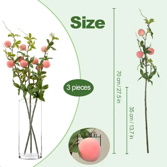3 Bunches 27.5inch Artificial Peach Branches Faux Fruit Realistic {2}