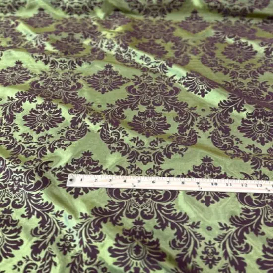 1 Yard Damask Flocking Taffeta Fabric 58" Wide Elegant Velvet Design for Weddings & Decor Royal Blue/Black {5}