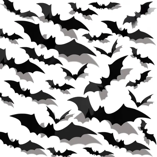 60PCS Halloween 3D Bats Decoration Halloween Large Bats Wall Decor 4 Different Sizes {1}