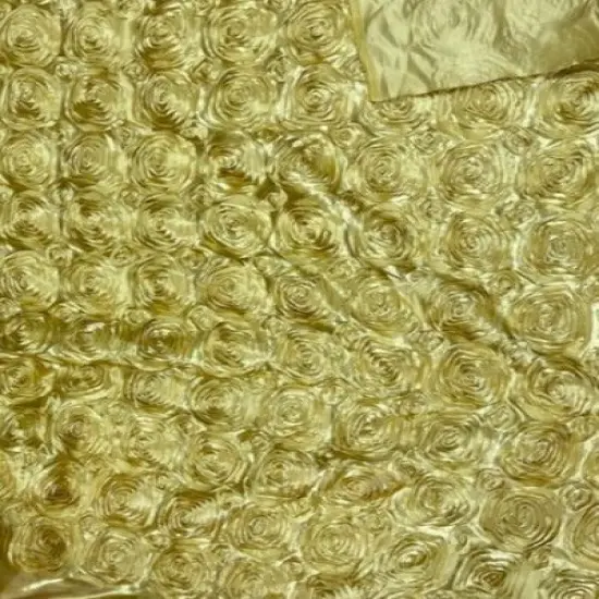 1 Yard Exquisite 3D Rose Design Satin Rosette Ribbon Fabric 54" Width Gold {1}