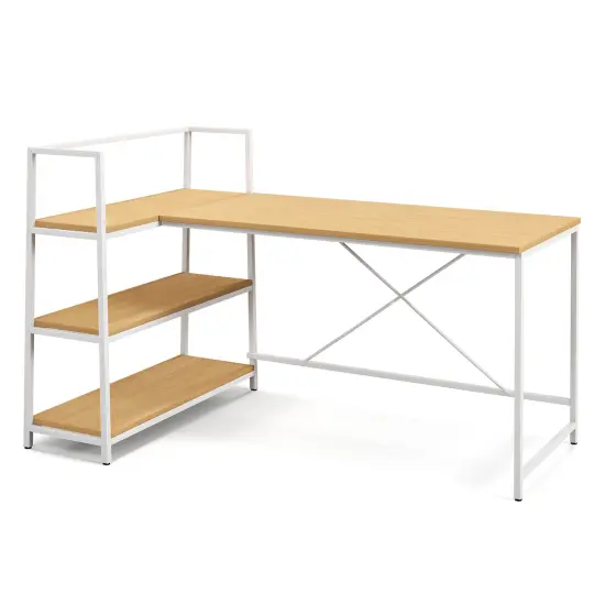 Costway Reversible L Shaped Computer Desk Corner Workstation with 3-Tier Open Shelf {9}