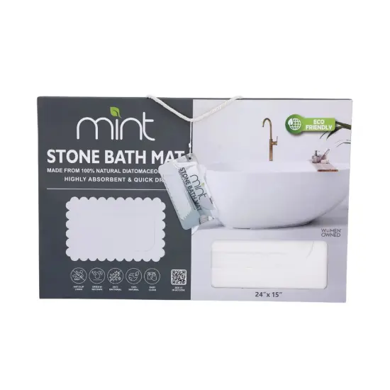 Off White Scallop Stone Bath Mat - Dimensions: 24"x15" {6}