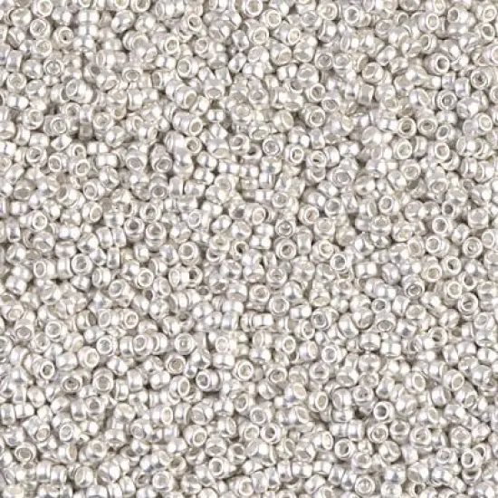 Miyuki 15/0 Round Seed Bead, 15-0961F, Matte Bright Sterling Plated, 8 grams {1}