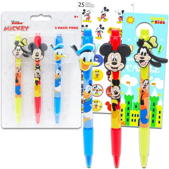 3 Pc Mickey, Donald, Goofy Ballpoint Pens Gift Bundle for Kids Plus Stickers {1}