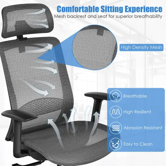 Costway Ergonomic High Back Mesh Office Chair Recliner Task Chair w/Hanger Grey\Black {5}