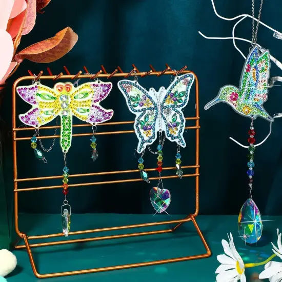 3 Pieces Painting Suncatcher Wind Chime Diamond Art Kits Double Sided Crystal Gem Paint by Number Hanging Ornament for Adults DIY Window Home Garden (Dragonfly, Butterfly, Hummingbird) {4}