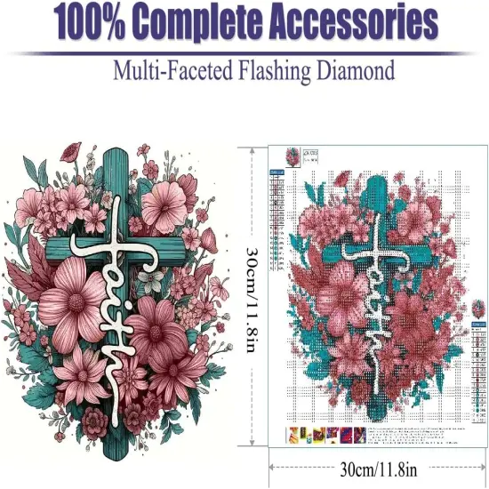 Religious Diamond Art Kits for Adults, Cross Flower Diamond Painting, Diamond Painting Kits for Adults Beginners, Diamond Art Kits Gem Art Home Wall Decor 11.8x11.8Inch {2}