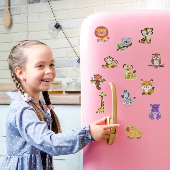 Diamond Painting Magnets Refrigerator - 12 PCS DIY Cute Animal Diamond Art Fridge Magnets Kit with Lion Tiger Koala Monkey Giraffe Zebra Fox Pattern DIY Home Decor for Adults Beginners {3}