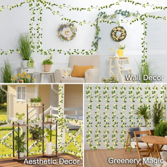 suddus Solar Fairy Lights, 33ft 100 Led Pothos Leaf Solar String Lights Outdoor Waterproof, 8 Modes Vines with Lights for Balcony, Deck, Patio, Garden, Fence,Wedding (Warm White) {3}