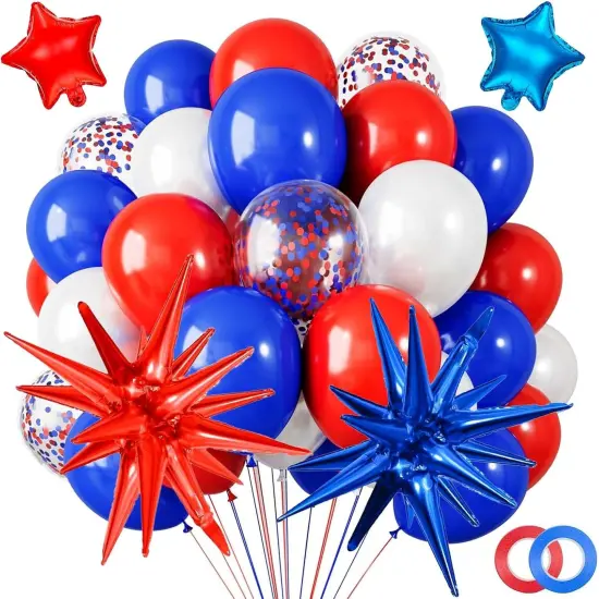 Metallic Blue Star Balloons - 26 Inch, Pack of 50 | Starburst & Spike Designs for Blue Birthday & Party Decorations {1}