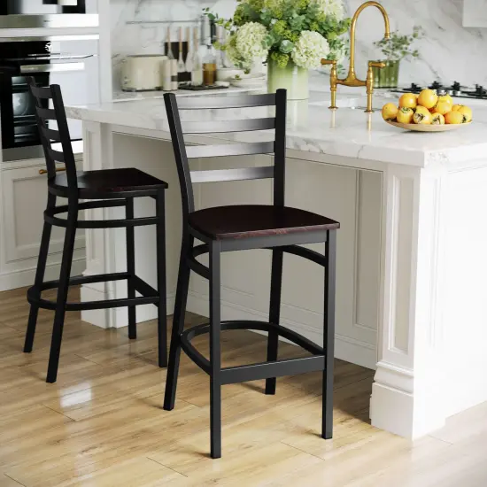 Emma and Oliver Ladder Back Metal Restaurant Dining Barstool Walnut/BlackMetal {3}