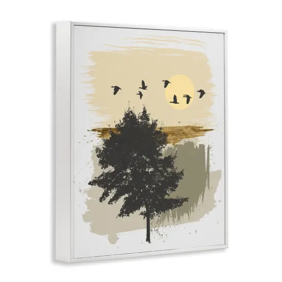 Birds Flying Over Tree Quick Abstract Grunge Painting Framed Giclee Art Black {9}
