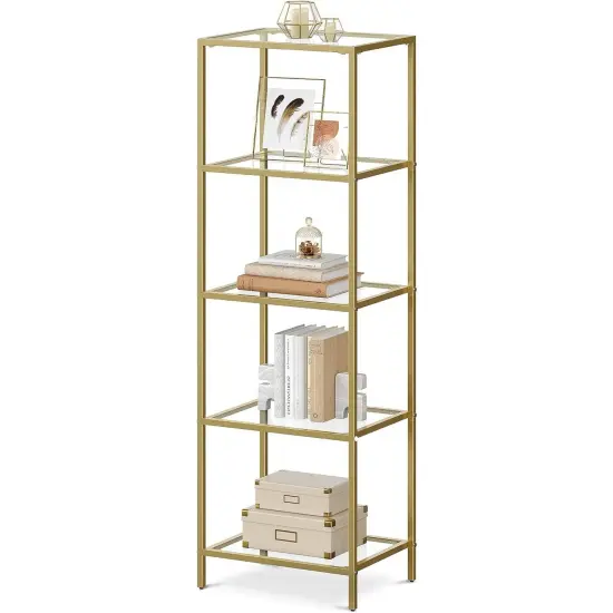 Narrow Glass Shelf Bookcase with Steel Frame for Bedroom Living Room Office Bathroom Storage {9}