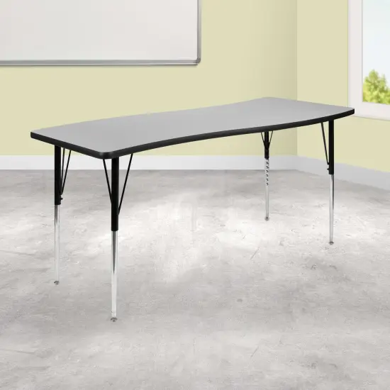Emma and Oliver 26"W x 60"L Rectangle Wave Flexible Collaborative Adjustable Height Activity Table Grey {1}