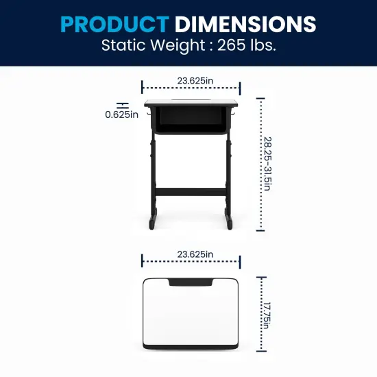 Emma and Oliver Student Desk with Top and Adjustable Height Pedestal Frame Grey {3}