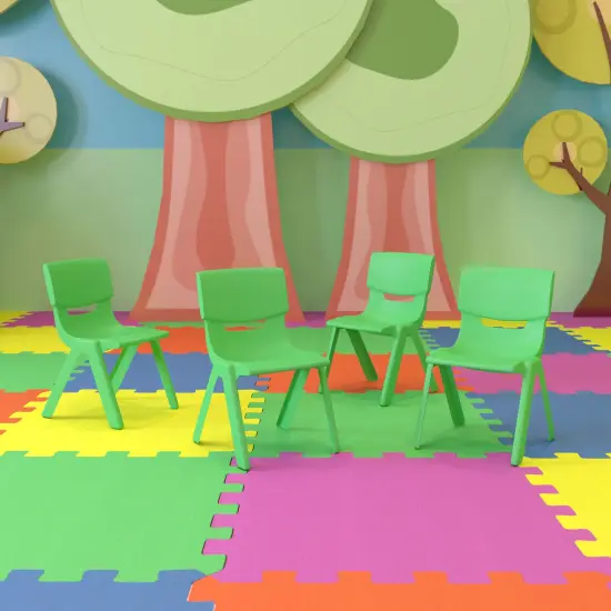 Emma and Oliver 4 Pack Plastic Stackable Pre-K/School Chairs with 10.5"H Seat Green {1}