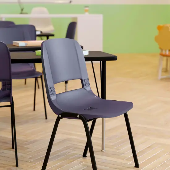 Emma and Oliver Ergonomic Shell Stack Chair - 16" Seat Daycare Home School BlackPlastic/Chrome {12}