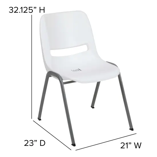 Emma and Oliver Ergonomic Shell Student Stack Chair - Classroom Chair / Office Guest Chair White {4}